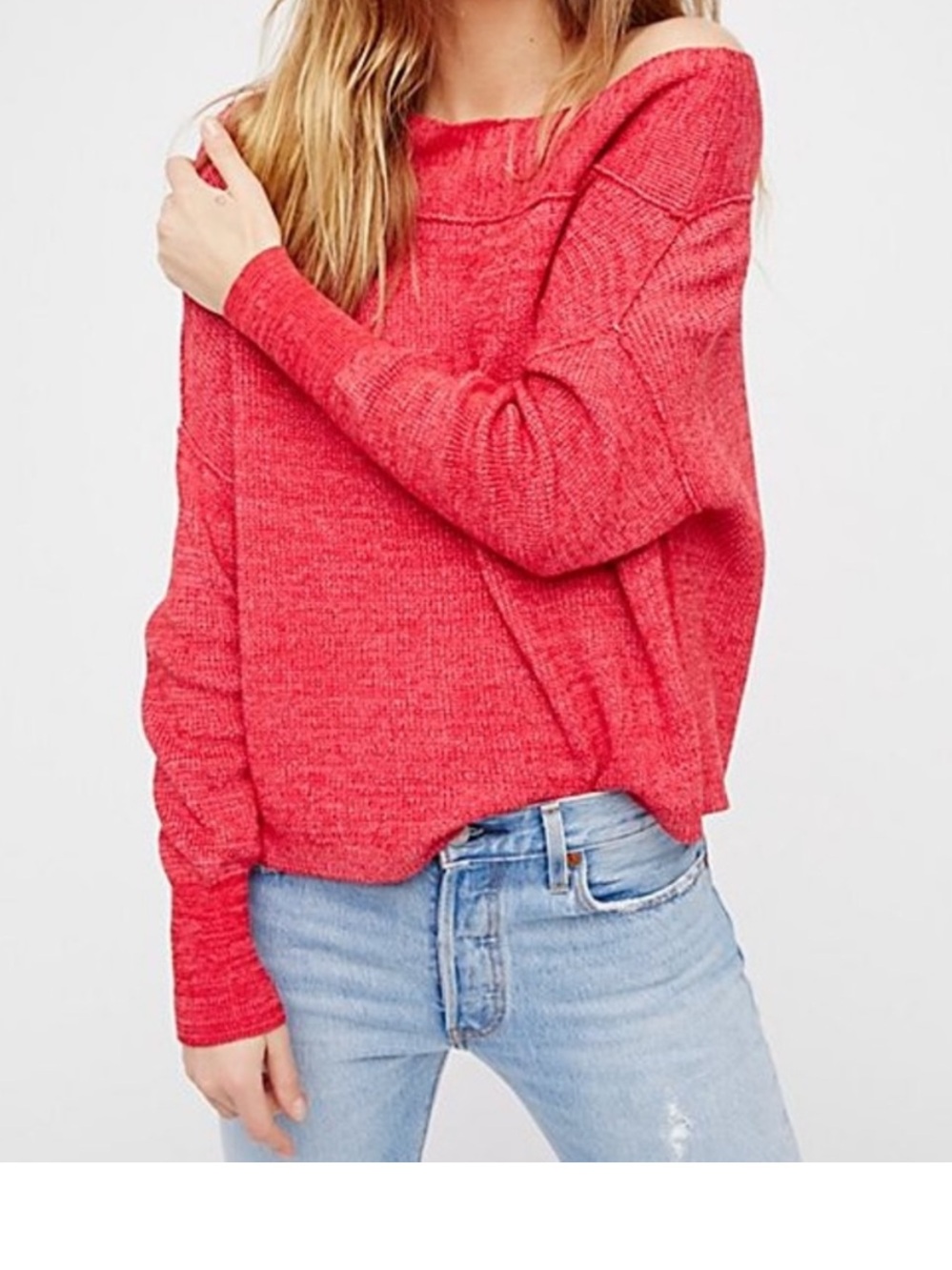Free People Size XL Alana Red Linen Blend Sweater